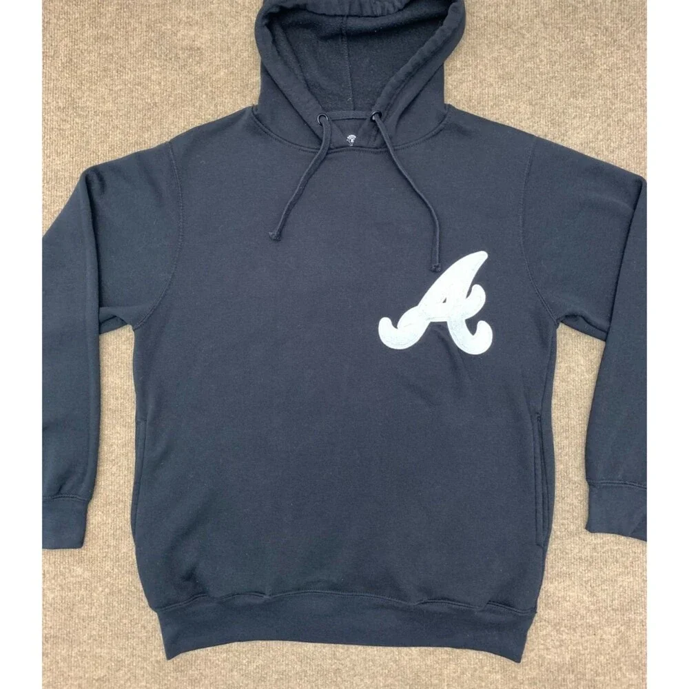 Atlanta Braves Stitches Hoodie Mens M Chenile Spellout Embroidered MLB Pullover - Picture 1 of 9